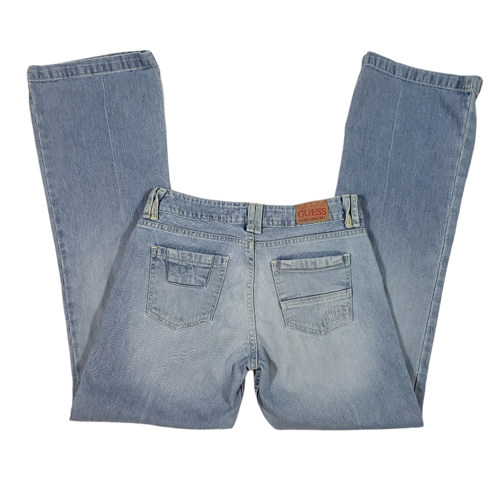 Vintage Guess Light Wash Blue Jeans Sz 28 Wide Leg Twisted Belt Loops 90s
